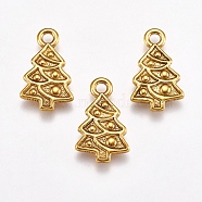 Christmas Tree Alloy Pendant Settings for Enamel, Tibetan Style, Lead Free & Cadmium Free, Antique Golden, 20x12x2mm, Hole: 2mm(TIBEP-GC154-AG-RS)