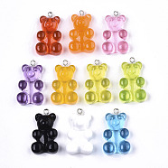 Transparent Resin Pendants, with Iron Loop, Platinum, Bear, Mixed Color, 31~32x18x8~9mm, Hole: 2mm(CRES-N022-129)