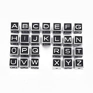 304 Stainless Steel Beads, with Enamel, Pink, Cube with Letter, Stainless Steel Color, Letter A~Z, 7x7x7mm, Hole: 2mm(STAS-N087-43-03-P)