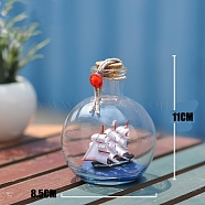 Glass Bottle Display Decorations, with Resin Sailboat, Home Decoration, Red, 85x110mm(PW-WG50898-01)