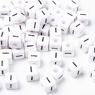 Letter Acrylic European Beads, Horizontal Hole, Cube, Letter.I, 10x10x10mm, Hole: 3.5~4mm, about 598pcs/500g(OPDL-R050-10mm-I)