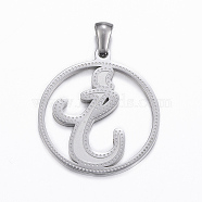 304 Stainless Steel Pendants, Flat Round with Letter.I, Stainless Steel Color, 28x25x1.2mm, Hole: 6x3mm(STAS-K162-051P)