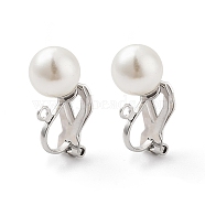 304 Stainless Steel Clip-on Earring Findings with Imitation Pearl Plastic Beaded, with Loops, Stainless Steel Color, 17x9x6mm(STAS-H216-03B-P)