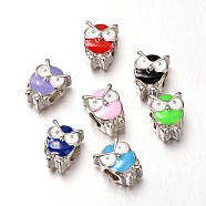 Owl Alloy Enamel Large Hole European Animal Beads, Mixed Color, 12x9x8mm, Hole: 4.5mm(MPDL-M020-04M)