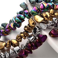 Electroplate Non-magnetic Synthetic Hematite Beads Strands, Chip, Mixed Color, 4~12mm, Hole: 1mm, about 69pcs/strand, 15.7 inch(G-F300-06)