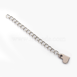 Tarnish Resistant 304 Stainless Steel Chain Extender, with Heart Chain Tab, Stainless Steel Color, 58x3mm(STAS-G130-14P)