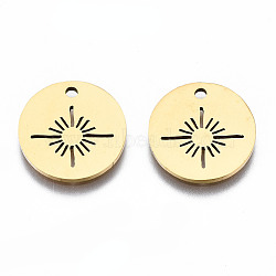 201 Stainless Steel Pendants, Laser Cut, Flat Round with Sun, Golden, 15.5x14.5x1mm, Hole: 1.6mm(STAS-Q240-045G)