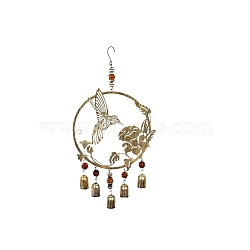 Hummingbird Metal Wind Chime, with Glass Round Beads, for Outside Yard and Garden Decoration, Antique Bronze, 550x280mm(PW-WG90714-01)