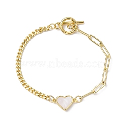 Brass Shell Heart Link Bracelets, Curb Chains & Paperclip Chains Bracelets for Women, Golden, 7-1/2 inch(19cm)(BJEW-JB10395)
