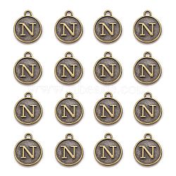 Alloy Pendant Cabochon Settings, For Enamel, Cadmium Free & Lead Free, Flat Round with Letter, Antique Bronze, Letter.N, 14x12x2mm, Hole: 1.5mm(PALLOY-N156-01N-AB)