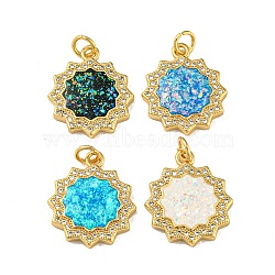 Brass Micro Pave Cubic Zirconia with Synthetic Opal Pendants, Jump Rings, Real 18K Gold Plated, Flower, Mixed Color, 19.5x16.5x3mm, Hole: 3.5mm(KK-K356-17G)