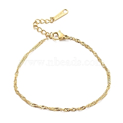 304 Stainless Steel Singapore Chain Bracelets for Women, Golden, 8-1/8 inch(20.7cm)(BJEW-B064-10G)