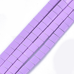 Spray Painted Non-magnetic Synthetic Hematite Multi-Strand Links, For Tile Elastic Bracelets Making, Square, Violet, 5x5x2mm, Hole: 0.6mm, about 81pcs/strand, 15.9 inch(G-T124-04D)