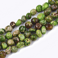 Natural Imperial Jasper Beads Strands, Dyed, Tumbled Stone, Nuggets, Lime Green, 5~10x6~8x4~6mm, Hole: 1mm, about 60~65pcs/strand, 15.7 inch(X-G-S355-09A)