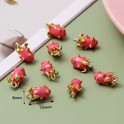 Alloy Enamel Pendants, Golden Color, Dragon Fruit, Deep Pink, 15x8mm(ENAM-P165-04B)