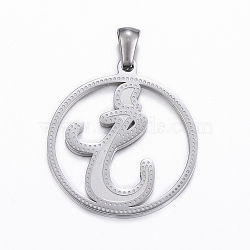 304 Stainless Steel Pendants, Flat Round with Letter.I, Stainless Steel Color, 28x25x1.2mm, Hole: 6x3mm(STAS-K162-051P)