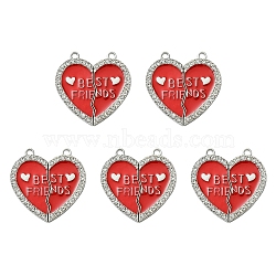 Alloy Enamel Split Pendant, with Rhinestone, Cadmium Free & Nickel Free & Lead Free, Platinum, Broken Heart with Word Best Friend, Dark Red, 31x30.5x2mm, Hole: 2mm(ENAM-YW0003-81D)