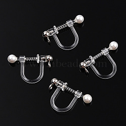 Resin Clip-on Earring Converter with Loops & ABS Plastic Imitation Pearl Beaded, Screw Earring Clips with Stainless Steel Findings, Stainless Steel Color, 11.5x17.5x3.5mm, Hole: 1.5mm(STAS-T064-01P)