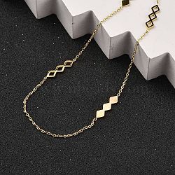 Ion Plating(IP) 304 Stainless Steel Rhombus Cable Chain Necklaces for Women, Real 14K Gold Plated, 17.72 inch(45cm)(NJEW-K255-35G)