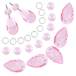 Gorgecraft DIY Shining Faceted Pendant Making Kits, Including Octagon Glass Rhinestone Links, Octagon Glass Pendants, Iron Split Rings, Pearl Pink, Links: 20pcs, Pendants: 10pcs, Ring: 40pcs(DIY-GF0003-25A)