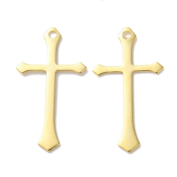 Brass Pendants, Cadmium Free & Lead Free, Cross Charms, Real 24K Gold Plated, 24x13x0.5mm, Hole: 1.4mm