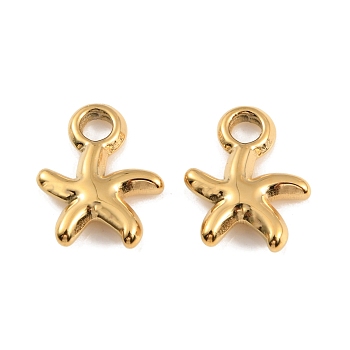 Ion Plating(IP) 304 Stainless Steel Charms, Starfish Charm, Real 18K Gold Plated, 13x10x2.5mm, Hole: 2.2mm