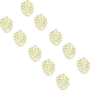 201 Stainless Steel Pendants, Leaf, Golden, 17x13x1mm, Hole: 1.4mm, 20pcs/box