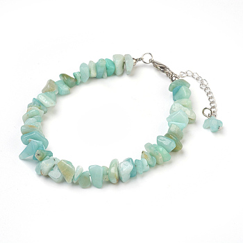 Natural Flower Amazonite Chip Beads Anklets, with Glass Seed Beads, with Brass and Stainless Steel Findings, 8-1/2 inch(21.5cm)