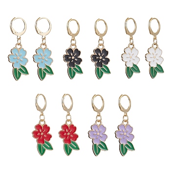 5 Pair 5 Color Alloy Enamel Dangle Leverback Earrings, with 304 Stainless Steel Pins, Mixed Color, 41x13mm, 1 Pair/color