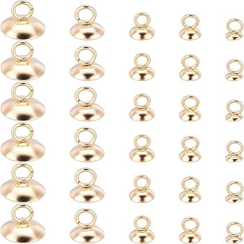 100Pcs 5 Style 304 Stainless Steel Bead Cap Pendant Bails,  for Globe Glass Bubble Cover Pendant Making, Half Round, Golden, 20pcs/style, 100pcs/box