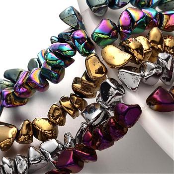 Electroplate Non-magnetic Synthetic Hematite Beads Strands, Chip, Mixed Color, 4~12mm, Hole: 1mm, about 69pcs/strand, 15.7 inch