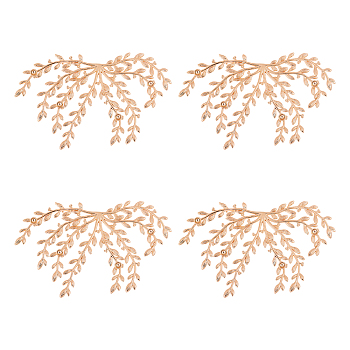 4Pcs Brass Hair Findings, Decorative Rattan Leaves, Golden, 69x45.5x5mm, Hole: 1.1mm, Tray: 2.5mm