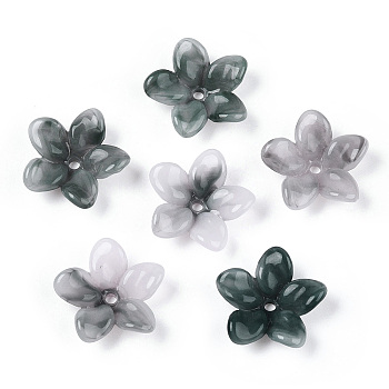 Two-tone Opaque Acrylic Bead Caps, 5-Petal Flower, Light Grey, 23x7.5mm, Hole: 2mm