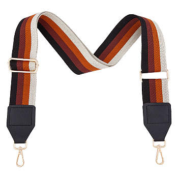 Stripe Pattern Polyester Adjustable Webbing Bag Straps, with Alloy Swivel Clasp, Coconut Brown, 92~150cm