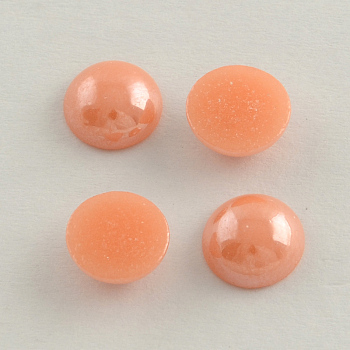 Pearlized Plated Opaque Glass Cabochons, Half Round/Dome, Orange Red, 4x2mm