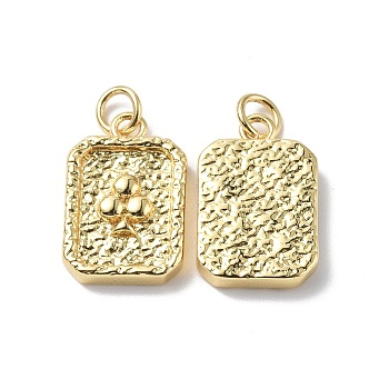 Brass Pendants, Cadmium Free & Lead Free, Textured, Rectangle with Club Charm, Real 18K Gold Plated, 18x12x3mm, Ring: 5x0.8mm, Hole: 3.3mm