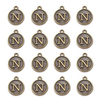 Alloy Pendant Cabochon Settings, For Enamel, Cadmium Free & Lead Free, Flat Round with Letter, Antique Bronze, Letter.N, 14x12x2mm, Hole: 1.5mm