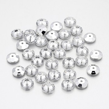 Faceted Flat Round Taiwan Acrylic Rhinestone Beads, Back Plated, Clear, 8x3.5mm, Hole: 1mm