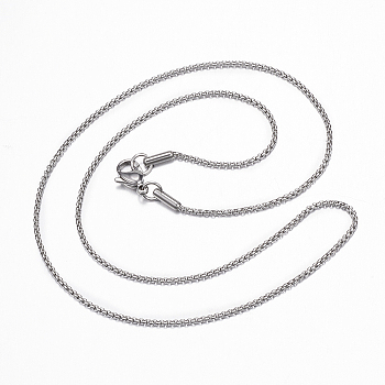 304 Stainless Steel Box Chain Necklace for Men Women, Stainless Steel Color, 23.62 inch(60cm)