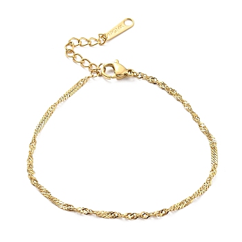 304 Stainless Steel Singapore Chain Bracelets for Women, Golden, 8-1/8 inch(20.7cm)