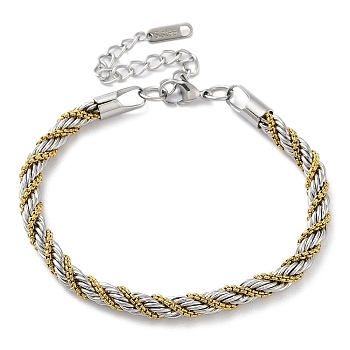 304 Stainless Steel Rope Chain Bracelets for Women, Stainless Steel Color, Real 18K Gold Plated, 7-1/4 inch(18.5cm), 5mm