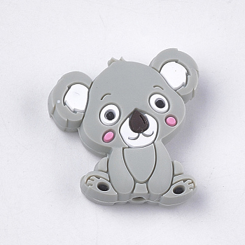 Food Grade Eco-Friendly Silicone Beads, Chewing Beads For Teethers, DIY Nursing Necklaces Making, Koala, Light Grey, 28x26x8mm, Hole: 2mm