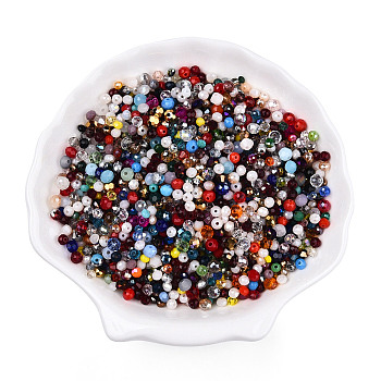 Glass Beads, Mixed Style, Faceted, Mixed Shape, Mixed Color, 2.5~4.5x2.5~3.5mm, Hole: 0.8~1mm, about 1500~1550pcs/50g, about 50g/bag