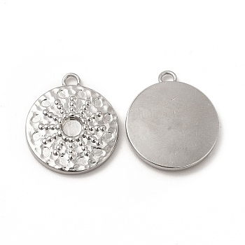 304 Stainless Steel Pendant Cabochon Settings, Flat Round with Sun, Stainless Steel Color, Tray: 3mm, 18.5x16x2mm, Hole: 1.6mm