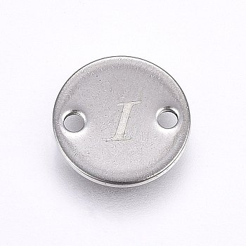 201 Stainless Steel Links connectors, Flat Round, Letter.I, Stainless Steel Color, 8x1mm, Hole: 1.5mm