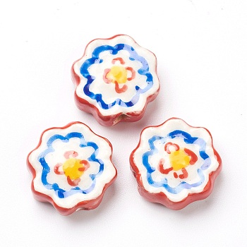 Handmade Porcelain Flower Beads, Red, 16~17x16~17x6~6.5mm, Hole: 2mm, about 20pcs/strand, 12.99 inch(33cm)