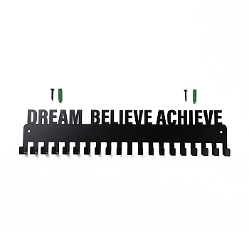 Iron Medal Holder Frame, Medals Display Hanger Rack, Rectangle with Word Dream Believe Achieve Never Give Up, Black, 400x86x27mm