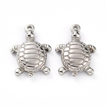 304 Stainless Steel Pendants, Tortoise, Stainless Steel Color, 21x14x4mm, Hole: 1.4mm