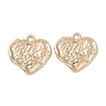 Brass Pendants, Textured, Heart Charm, Real 18K Gold Plated, 18x18x1mm, Hole: 1.8mm