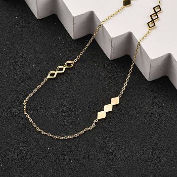 Ion Plating(IP) 304 Stainless Steel Rhombus Cable Chain Necklaces for Women, Real 14K Gold Plated, 17.72 inch(45cm)